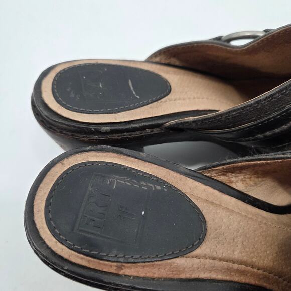 Frye Alyssa Trapunto Clog Shoe 8.5M Brown Leather Bronze O-Ring Chunky Heel - Picture 4 of 7